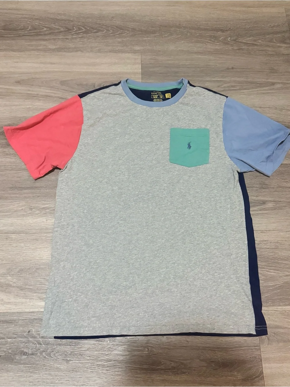 Ralph Lauren Colorblock Crewneck T-Shirt — Gray, Coral, Light Blue, Mint Pocket